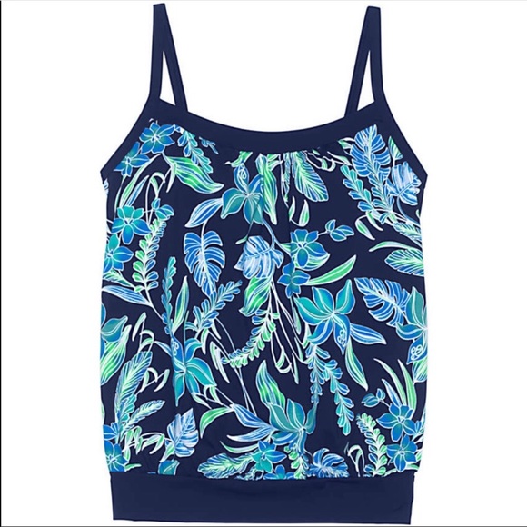 Lands' End Swim Lands End Floral Blouson Tankini Top Swimsuit